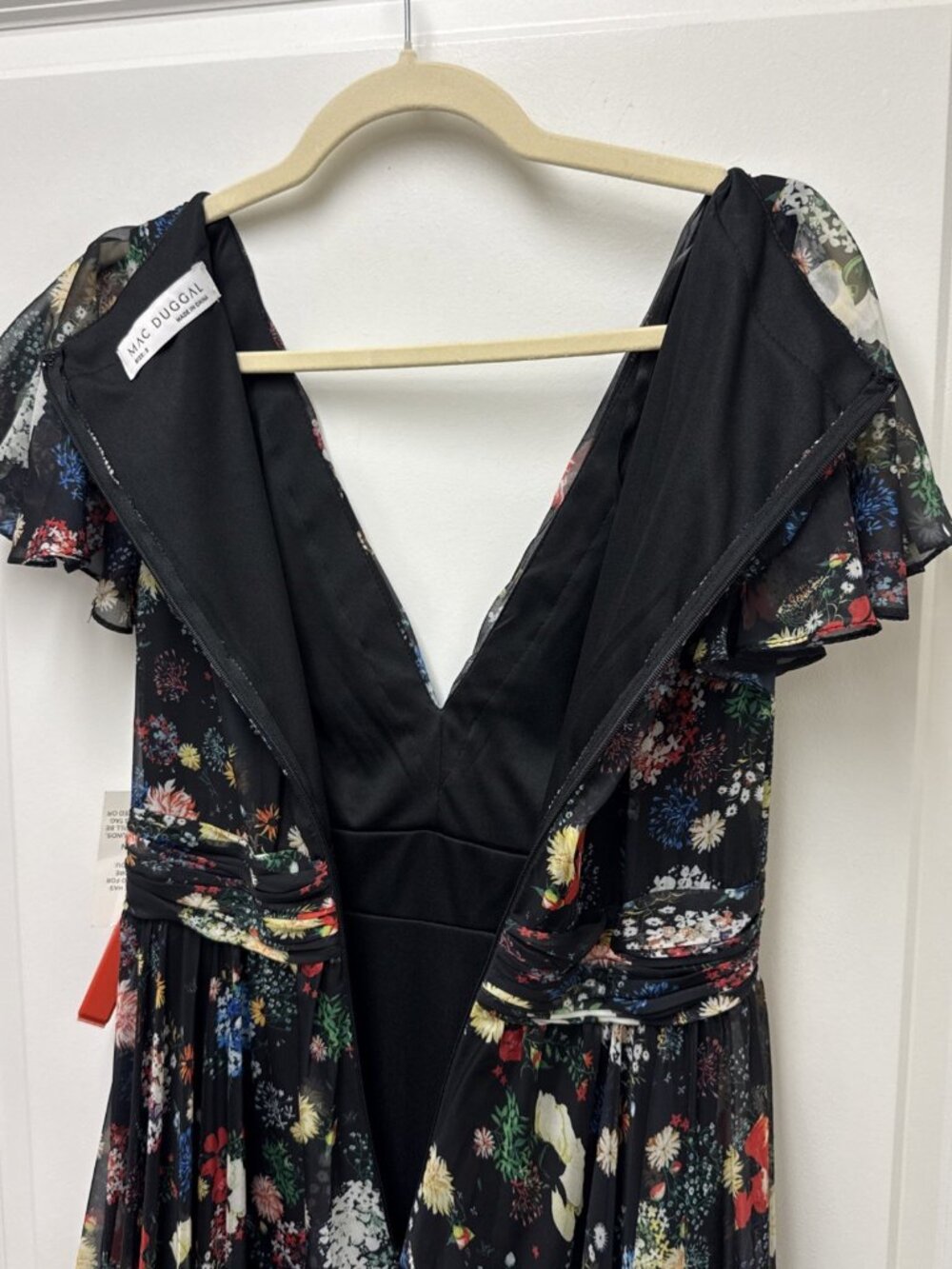 Mac Duggal Size 2 Black 67934 Floral Wrap Maxi Dress Butterly Sleeve Tiered NWT - Picture 10 of 15
